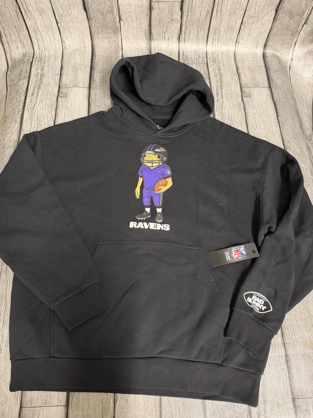 NWT Men’s Bad Bunny x Baltimore Ravens Concho Hoodie XL Black Sweatshirt
